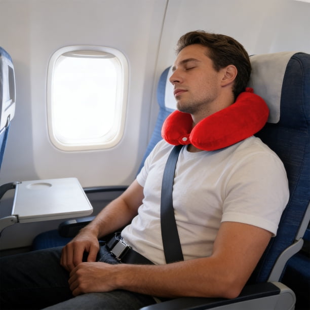 Almohada De Apoyo Para El Cuello En Forma De U Almohada cervical de viaje roja en forma de U para siestas en la oficina, el avión y el coche (1 unidad) JASKFLY