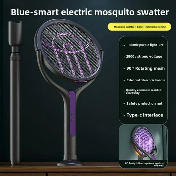 Mosquito Swatter with Telescopic Rod Indoor and Outdoor Handheld Mosquito Swatter Telescopic Electric Mosquito Swatter