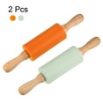 thumbnail image 3 of Silicone Rolling Pins for Baking Wood Handle 23.5cm x 4.2cm, Light Green & Orange, 3 of 4