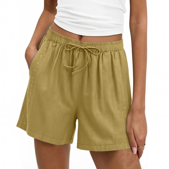 Lenago Casual Shorts for Women Board Shorts with Pockets Quick Dry Swim Trunks for Beach Surfing Elastic Waist Shorts Summer Vacation Beach Fashion Plus Size Yellow M