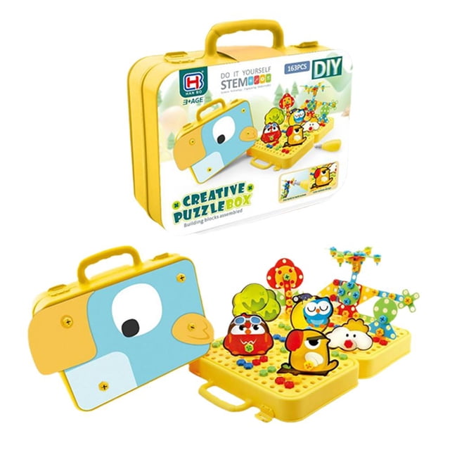 Toolbox With Drill, 2025 New Creativity Tool Box With Drill Set Kids, Building with Blocks Construction L4J5