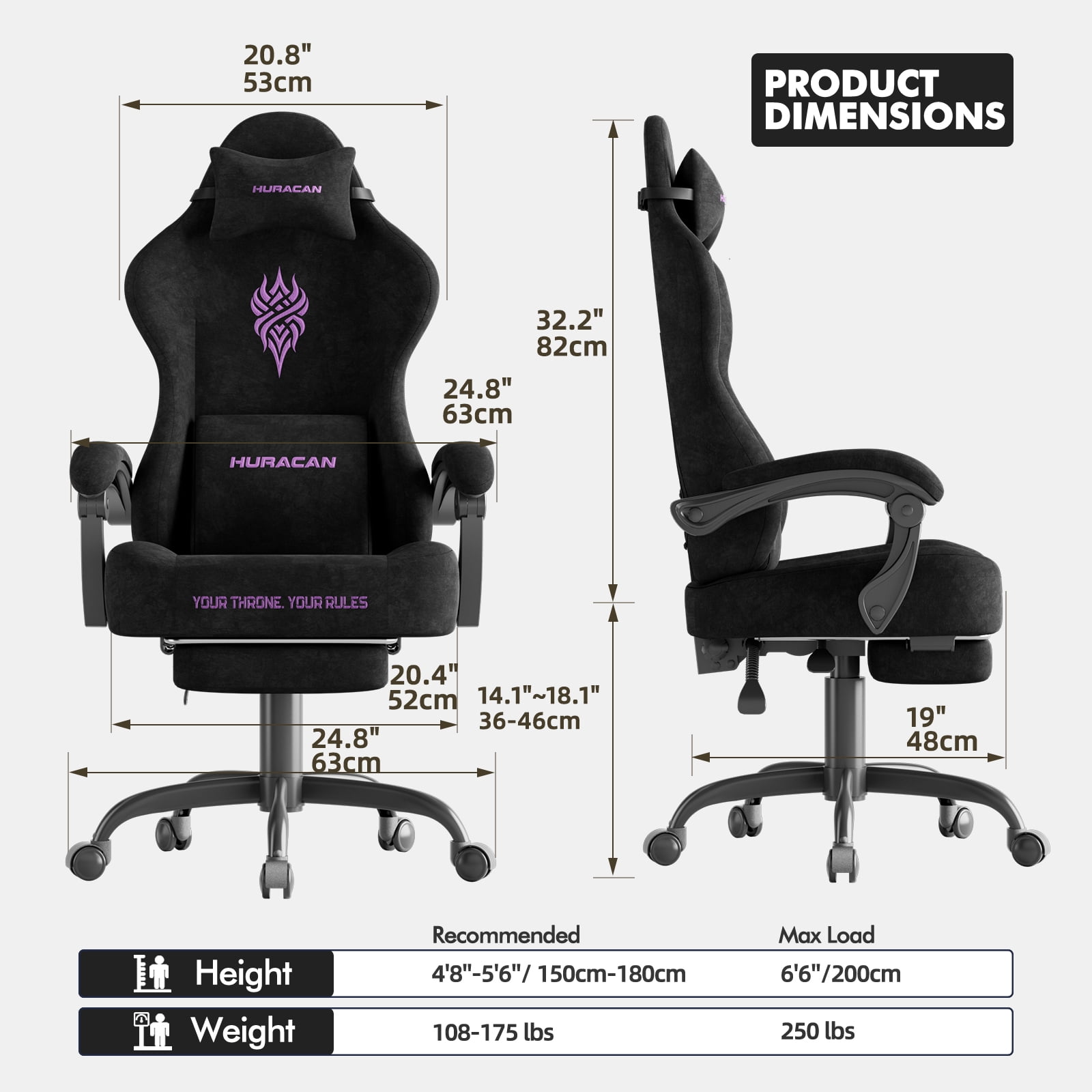 SOONTRANS Black Gaming Chair for Adult, Velvet Fabric Ergonomic Comfortable Video Gamer Chair with Footrest, Reclining Office Computer Desk Game Chairs with Massage Lumbar Cushion, Headrest