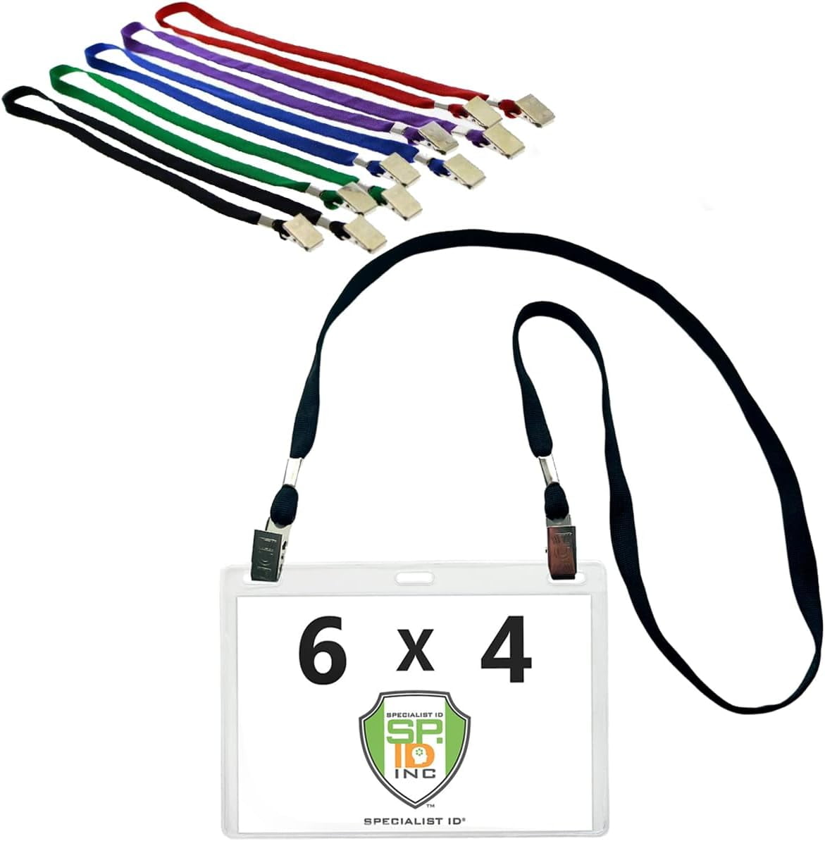 10 Pack 6x4 Badge Holder Horizontal Name Tag Holder & Lanyard with 2 Clips Extra Large Clear