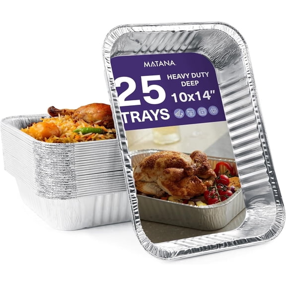 MATANA Disposable 10x14 inches Half Size Deep Steam Table Aluminum Chafing Dishes Set of 25