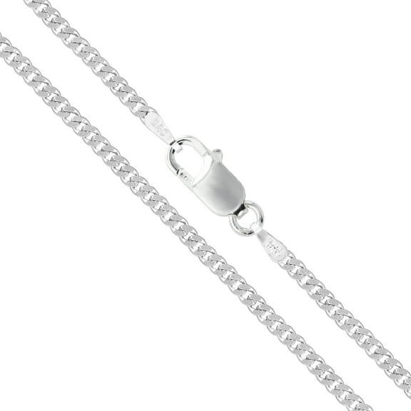 Sterling Silver Italian Curb Chain 2mm Solid 925 Italy 2 Sided Necklace 28" Jewelry Female Unisex