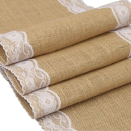 

Willkey Burlap Cream Lace Jute Table Cover for Rustic Country Outdoor Wedding Party Kitchen Décor Farmhouse Decoration