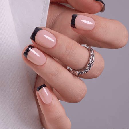 CurvLife Elegant Noir Touch Press-On Nails - 30PCS, Squoval, Easy Apply, Non-Toxic & Reusable