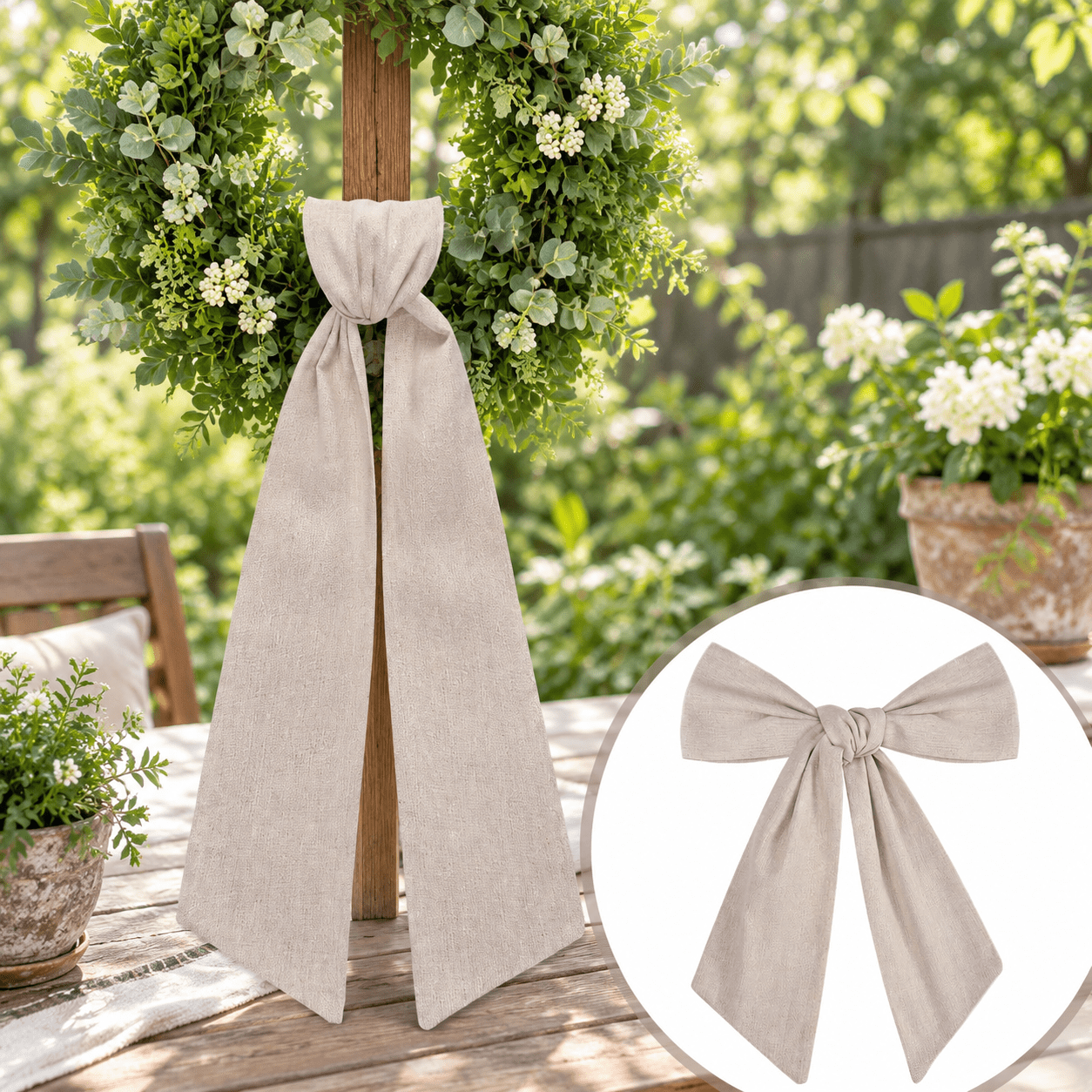8 Wreath Sash For Front Door Beige Linen Blank Sashes - Walmart.com