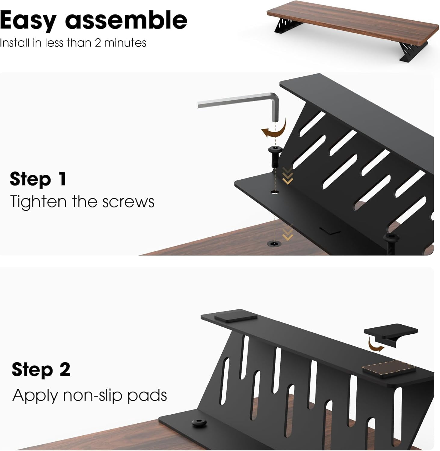 Wood and Steel Dual Monitor Stand Riser for Desktop, Laptop, PC, and Printer