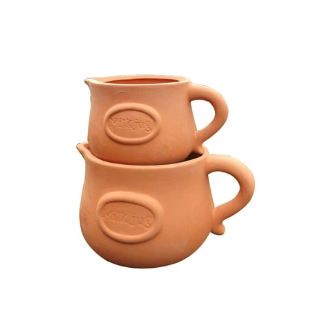 - Set of 2 Different Sized Natural Colored Terracotta 'Milk Jug Badged' Garden Planter