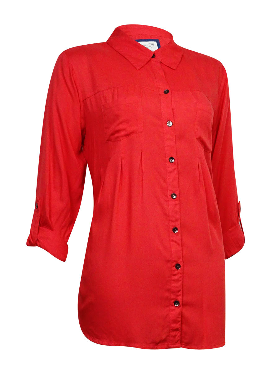 style & co women's pleated button down pocket blouse