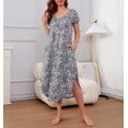 thumbnail image 3 of Richie House Nightgowns Nightdress Women V Neck Print Short Slit Sleepwear S-XXL RHW2895, 3 of 6