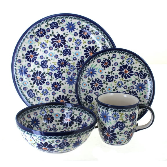 Blue Rose Polish Pottery Fantasy 16 PC Dinnerware Set
