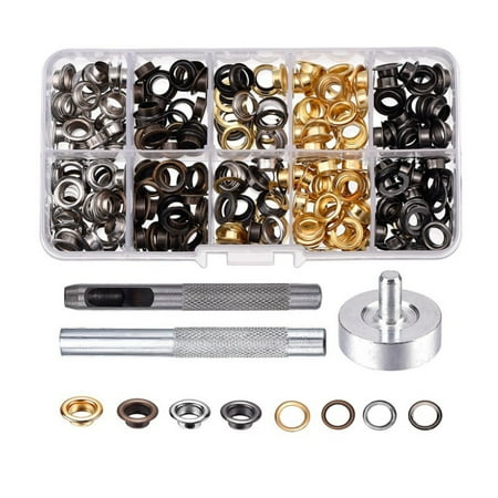 

SagaSave 100pcs Grommet Kit Grommet Eyelets with Punch Tool Kit and Storage Box DIY Crafts 4 Colors