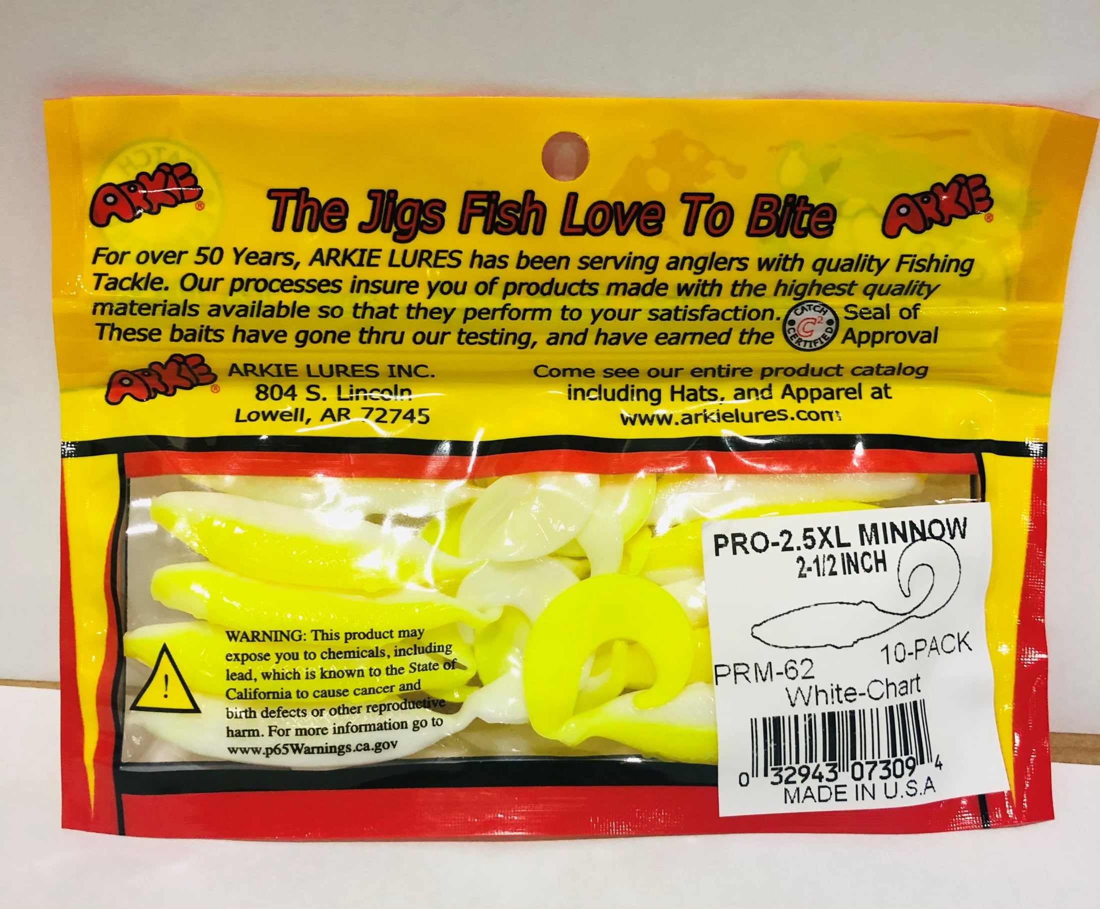 Arkie Lures Pro Model Soft Curl Tail Minnow, Color White/Chartreuse