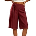 thumbnail image 5 of AHTJRT Tie Side Capri Pants for Women High Waist Knee Length Stretchy Breathable Summer Wide Leg Cotton Linen Capris with Pockets Wine XL, 5 of 9