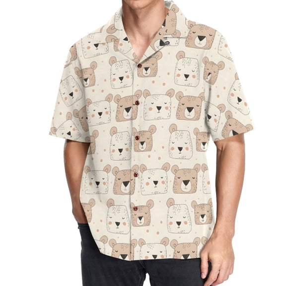 joogoo Men's Hawaiian Shirt Face Of Bears Short Sleeve Casual Button Down Shirts M