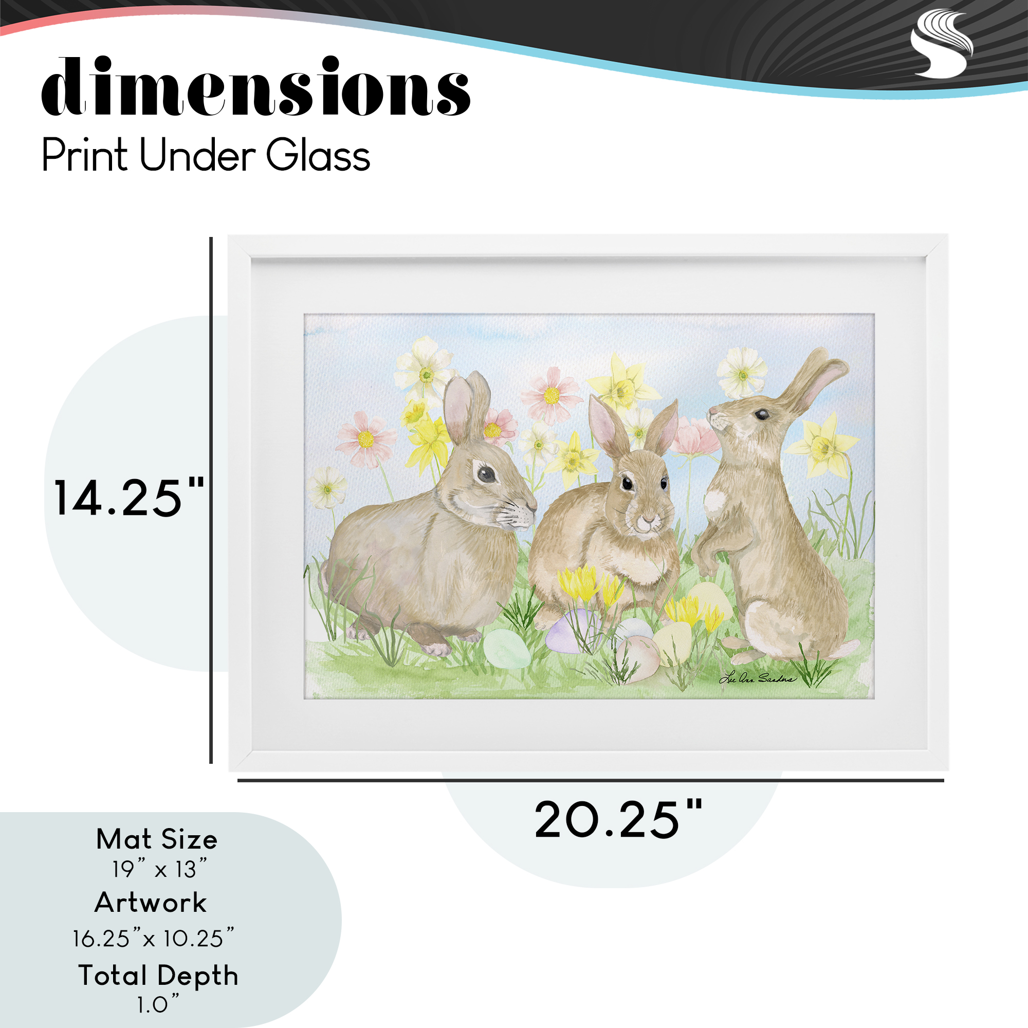 Three Bunnies In The Grass White Framed Print Under Glass, design by Lee Ann Sanders