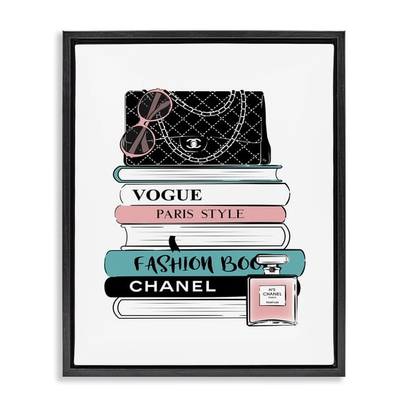 Stupell Industries Contemporary Pink & Blue Bookstack Black Floating Frame Canvas Art, 17 x 21, by Martina Pavlova