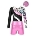 thumbnail image 4 of TiaoBug Kids Girls Gymnastic Dance Outfits Long Sleeve Leotard Workout Bodysuit with Shorts Tumbling Tracksuit Leopard 8, 4 of 7