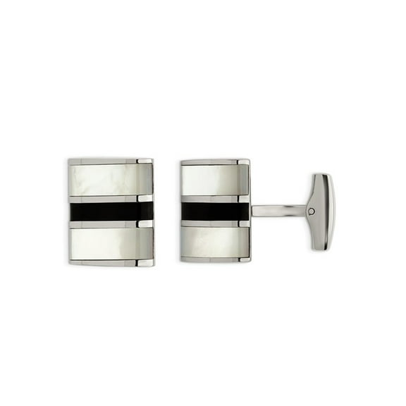 Stainless Steel Polished Cuff Links with Black Onyx and Mother of Pearl for Men