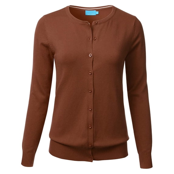 Women Crew Neck Button Down Long Sleeve Soft Knit Cardigan Sweater (S-3X)