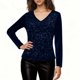 thumbnail image 4 of Karight Women's Sparkly Velvet Shirts, Long Sleeve V-Neck Slim Fit Sequin Tees Casual Party Fashion Outfits, 4 of 5