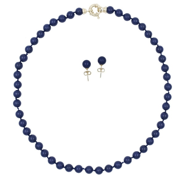Set 2 Piezas Collar y Aretes Perla de Mallorca 8mm 45cm | Azul