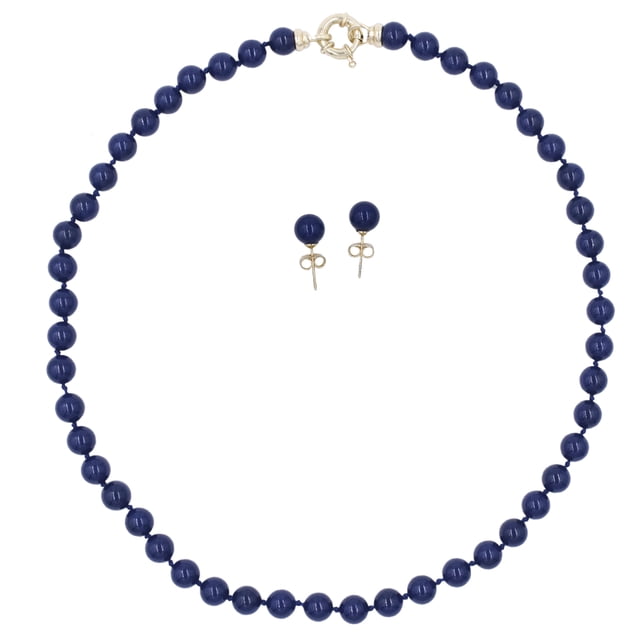 Set 2 Piezas Collar y Aretes Perla de Mallorca 8mm 45cm | Azul