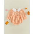 thumbnail image 5 of Newborn Baby Girls Halloween Outfit Pumpkin Embroidery Plaid Bubble Romper Doll Collar Long Sleeve Ruffle Bodysuit Fall Clothes 0-18M, 5 of 9
