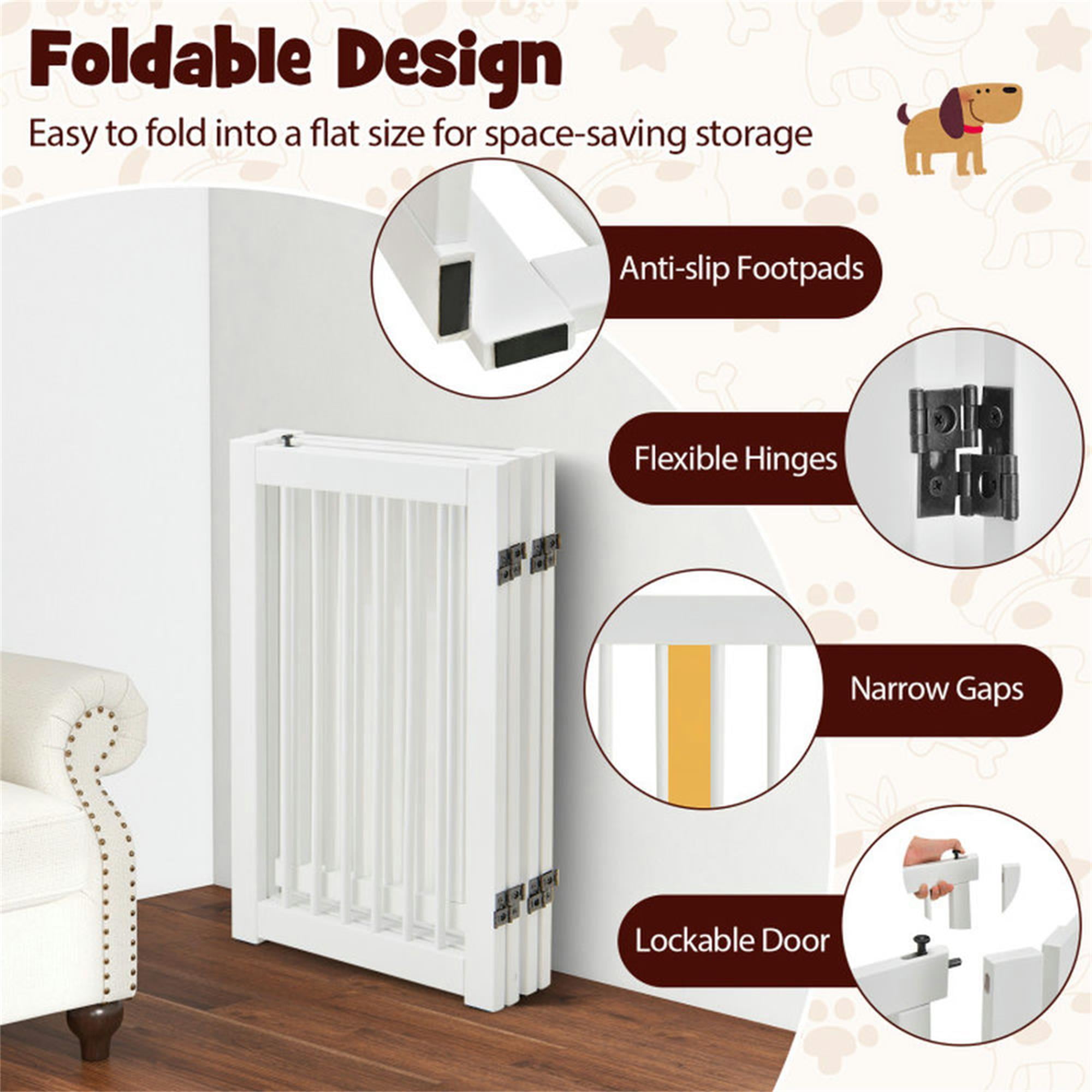Pefilos 30" Tall 4-Panel Freestanding Pet Gate for Stairs, Folding Wood Dog Fence, White Pefilos 30" Tall 4-Panel Freestanding Pet Gate for Stairs, Folding Wood Dog Fence, White