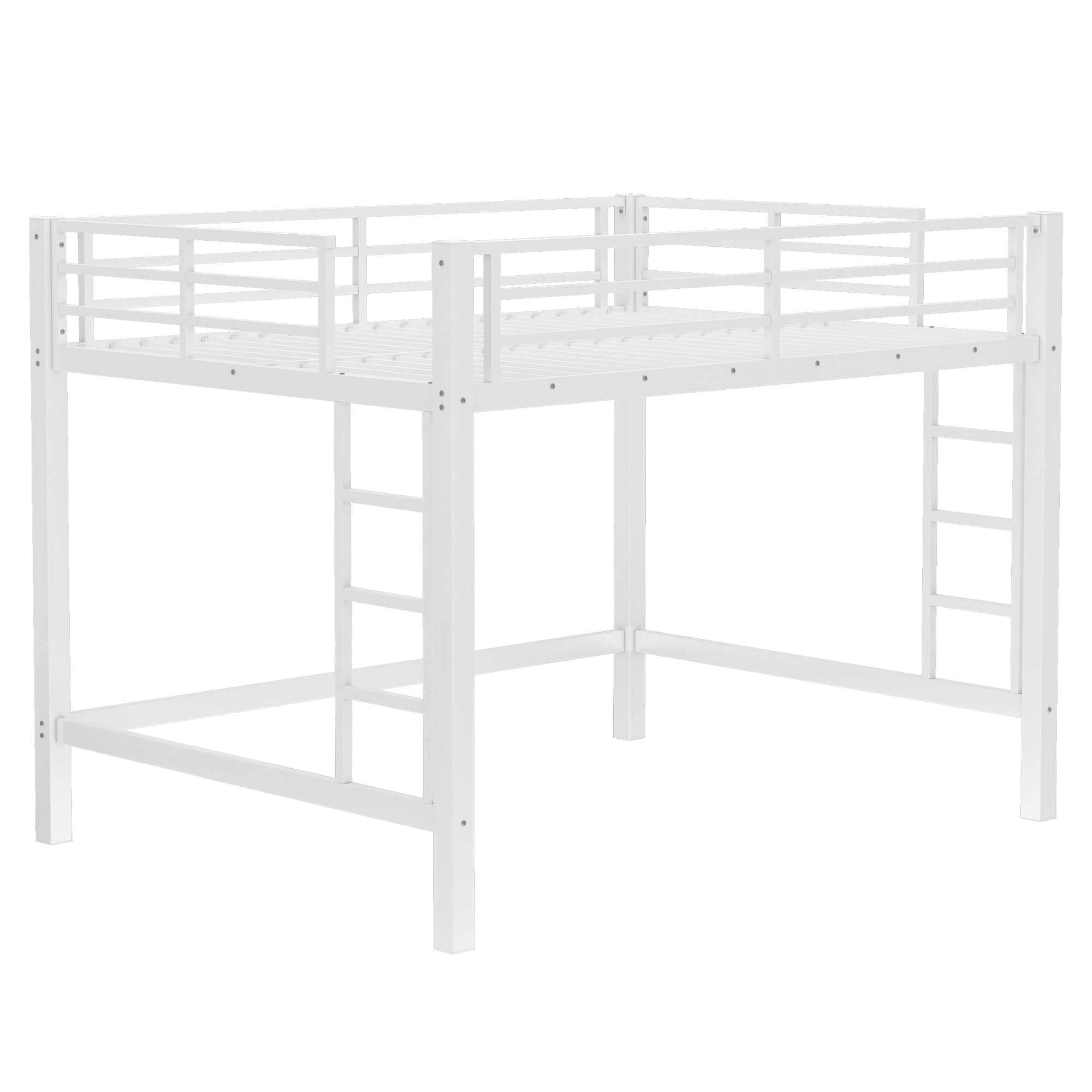 Leumius Loft Bed Queen Size,Heavy Duty Metal Bed Frame with Easy Climbing Ladder and Guardrails,White