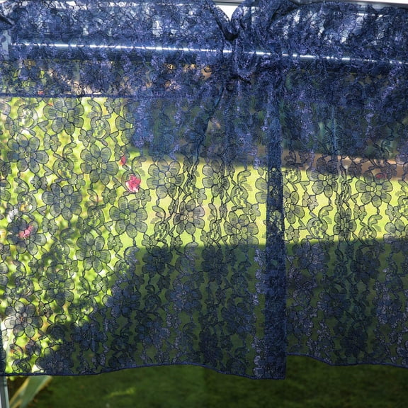 Floral Lace Window Valance 58 Inch Wide Navy
