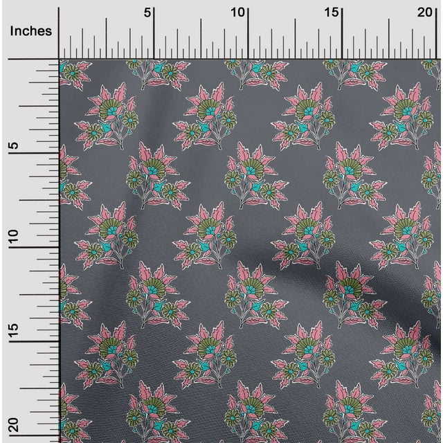 oneOone Polyester Lycra Fabric Leaves & Floral Block Printed Craft Fabric BTY 56 Inch Wide