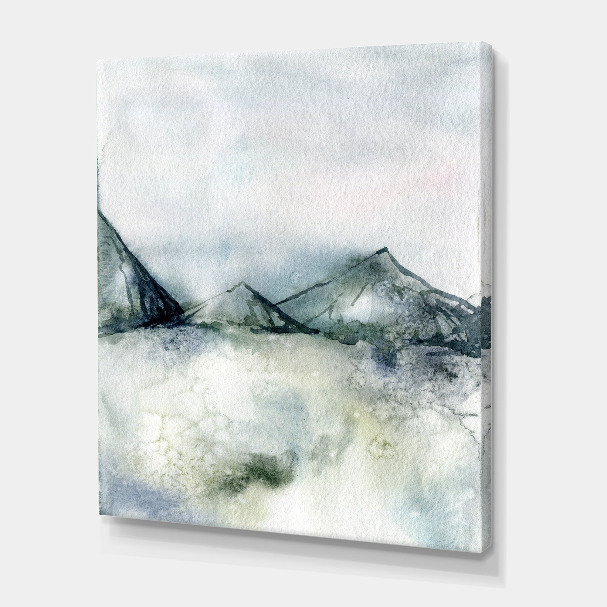 Dark Blue Mountain Landscape Winter Minimalistic 8 in x 12 in Painting Canvas Art Print, by Designart