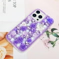 thumbnail image 4 of for iPhone 14 Pro Max Bling Case with Strap, Luxury Glitter Rhinestone Diamond Crystal Sparkle Rose Flower Pearl Floral Bracelets Soft Bumper Protective Case Cover for Women Girls Purple, 4 of 10