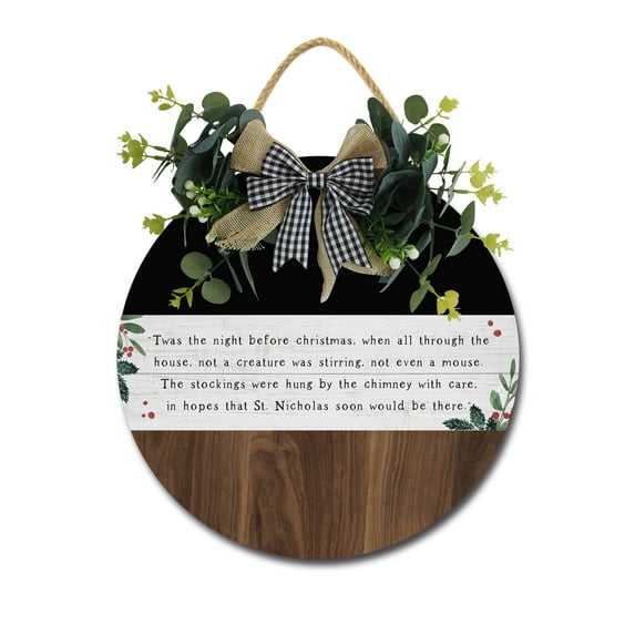Night Before Christmas Wooden Front Door Sign Rustic Round Wreath Wall Hanger Porch Decor Four Seasons Farmhouse Decoration Housewarming Gift 12 Inches