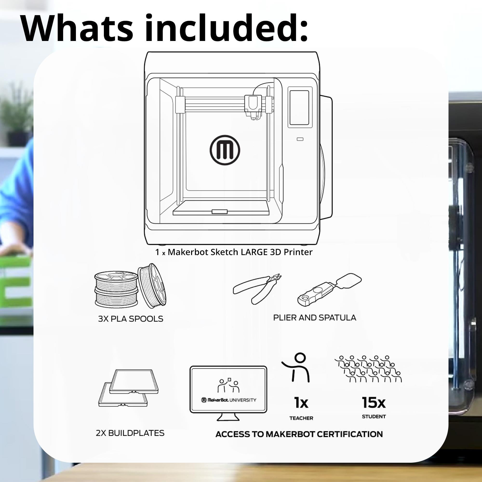 Open Box MakerBot Sketch 3D Printer with Fused Deposition Modelling Print Technology and Layer Resolution of 100 To 400 Microns (Black, Large)