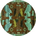 thumbnail image 1 of Ahgly Company Machine Washable Indoor Round Animal Turquoise Blue Traditional Area Rugs, 6' Round, 1 of 4