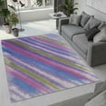 thumbnail image 2 of Abstract Watercolor Stripes Rug Purple Machine Washable Area Rug Kitchen Indoor Accent Rug Low Pile Carpet Throw Rug Living Room Dining Room Bedroom Office Non Slip 2x3ft, 2 of 6