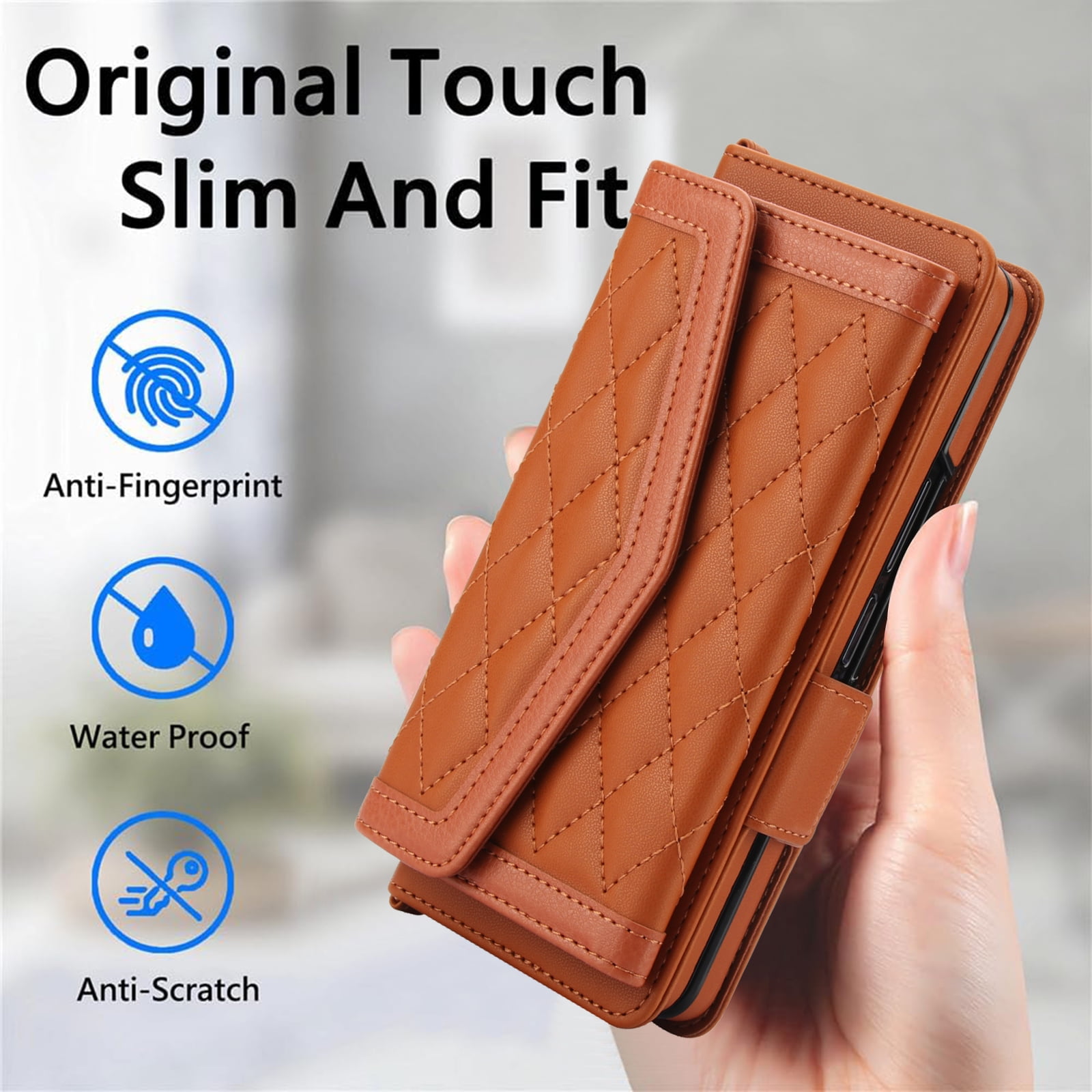 Dteck for Samsung Galaxy Z Fold 6 Wallet Case with S Pen Holder for Women, Crossbody Wallet Z Fold 6 Phone Case with 12-Card Slots, PU Leather Flip Case with Strap Wristlet & Shoulder Strap,Brown