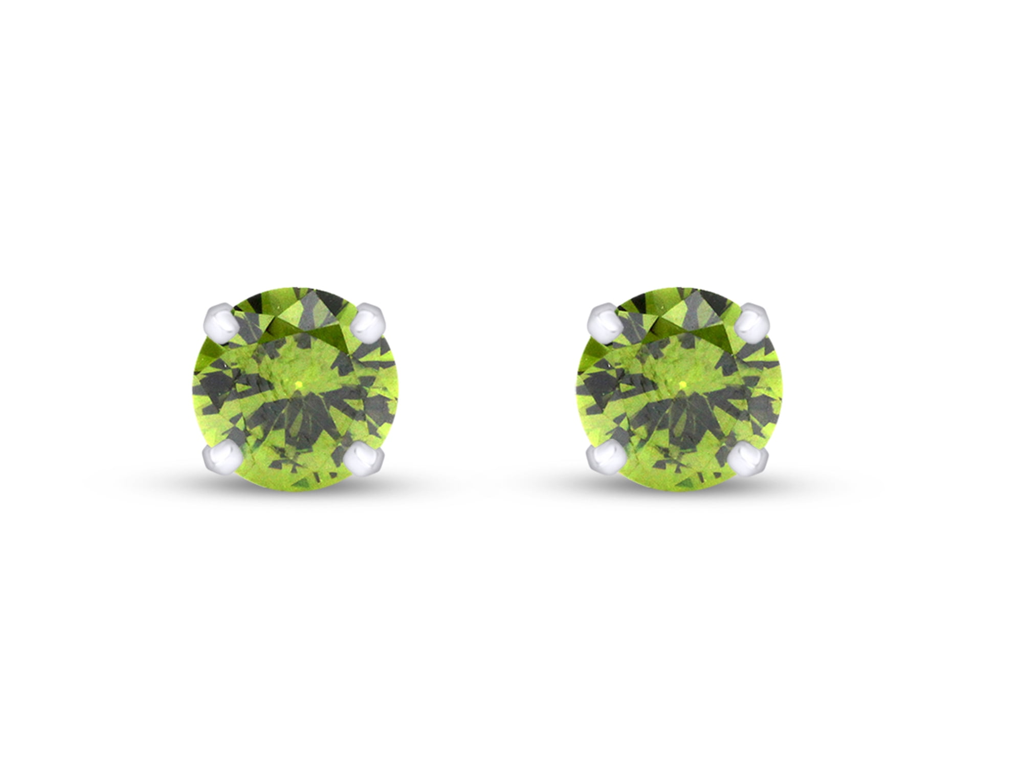 Round Shape Simulated Peridot With Natural Diamond Halo Stud Earrings In 14K Solid Gold 