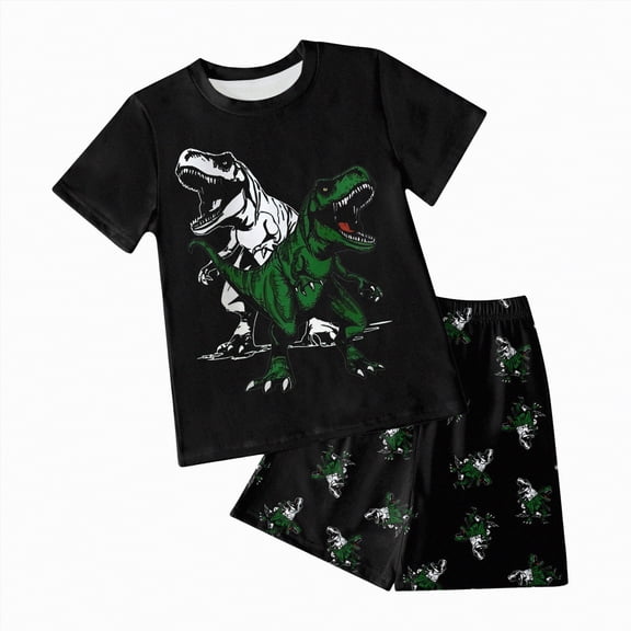 HCNTES Toddler Baby Boy Clothes Summer Outfit Short Sleeve Dinosaur Print T-Shirt Shorts Set For 18-24 Months 2t 3t 4t 5t 6t Pjs kids(X01-Dark Green,9-10 Years)
