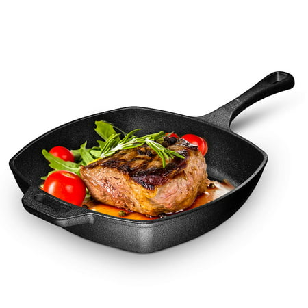10 Inch Square Cast Iron Grill Pan. Pre-seasoned Grill Pan with Wide Loop Handle Grill Steak, and