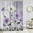thumbnail image 2 of Purple Floral Shower Curtain Flowers Rustic Lavender Lilac Country Butterfly White Daisy Leaves Black Extra Long XL Large Home Bathroom Decor Bathtub Set with 12 Hooks, 72x84, Retro, 2 of 6
