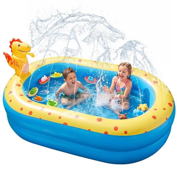 Livhil Inflatable Swimming Pool for Kids with Sprinkler, Kiddie Pools 67x41x32in Family Size Backyard Summer Water Play, Dinosaur