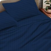 Luxury Hotel Bed Sheets and Pillowcase Set 1000 Thread Count 100% Cotton, 15 Inch Deep Pocket Premium Hotel Quality Smooth & Soft Bedding Sheet Set, King Size - Navy Blue Stripe