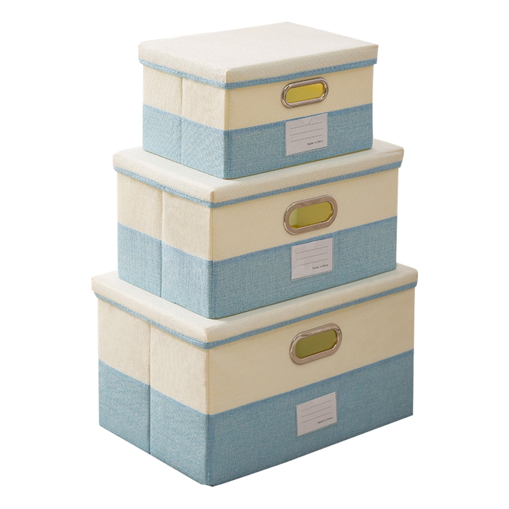 3Pcs Storage Bins with Lids Foldable Cotton Linen Storage Boxes with