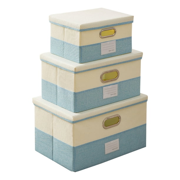 3Pcs Storage Bins with Lids Foldable Cotton Linen Storage Boxes