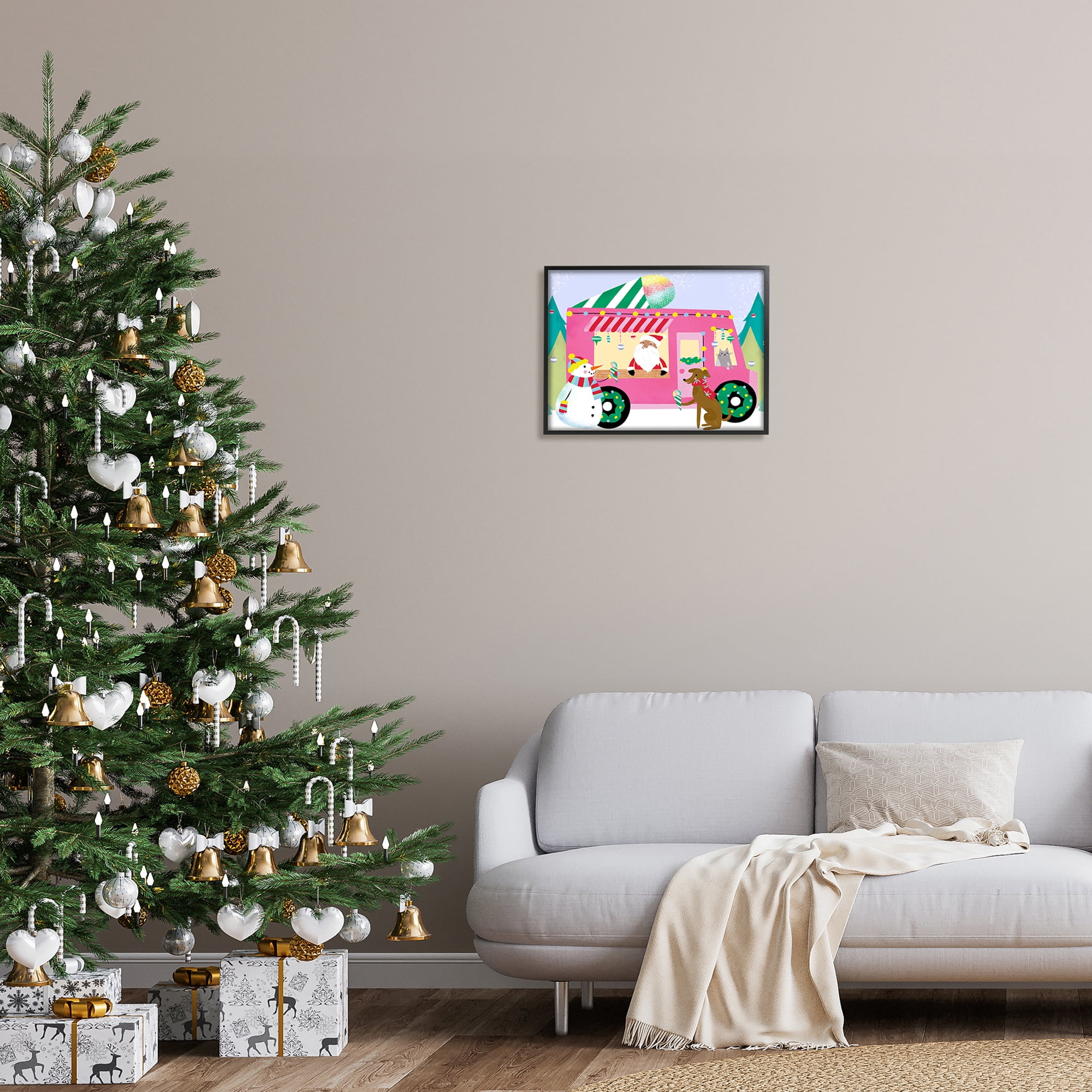 Santa Claus Serving Snow Cones Whimsical Design Transportation Graphic Art Framed Art Print Wall Art